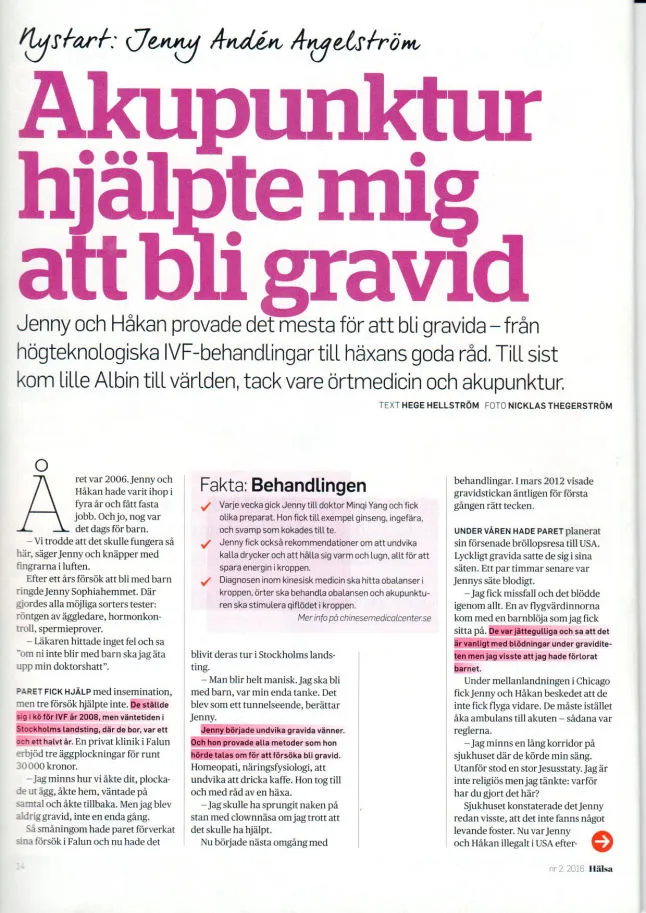 Magazine article page 1 — Jenny became pregnant after 10 failed IVF attempts